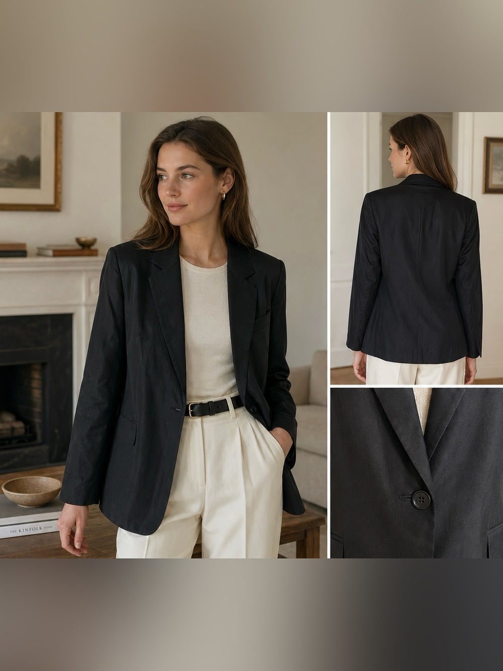 Vintage IN Private 100% Silk Black Blazer Single Button Tailored Jacket Medium